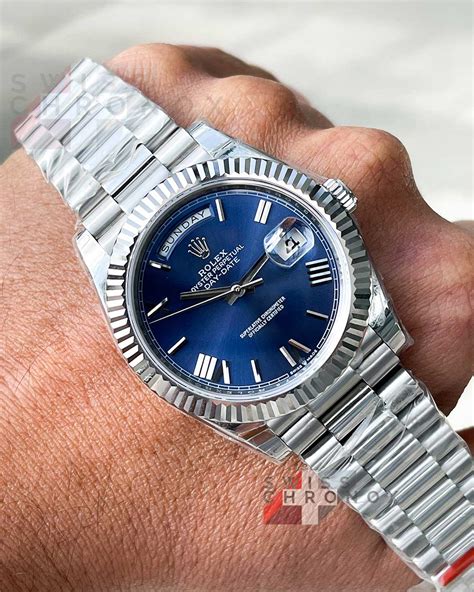 rolex day date 40mm white blue crystal|rolex daydate 40 olive dial.